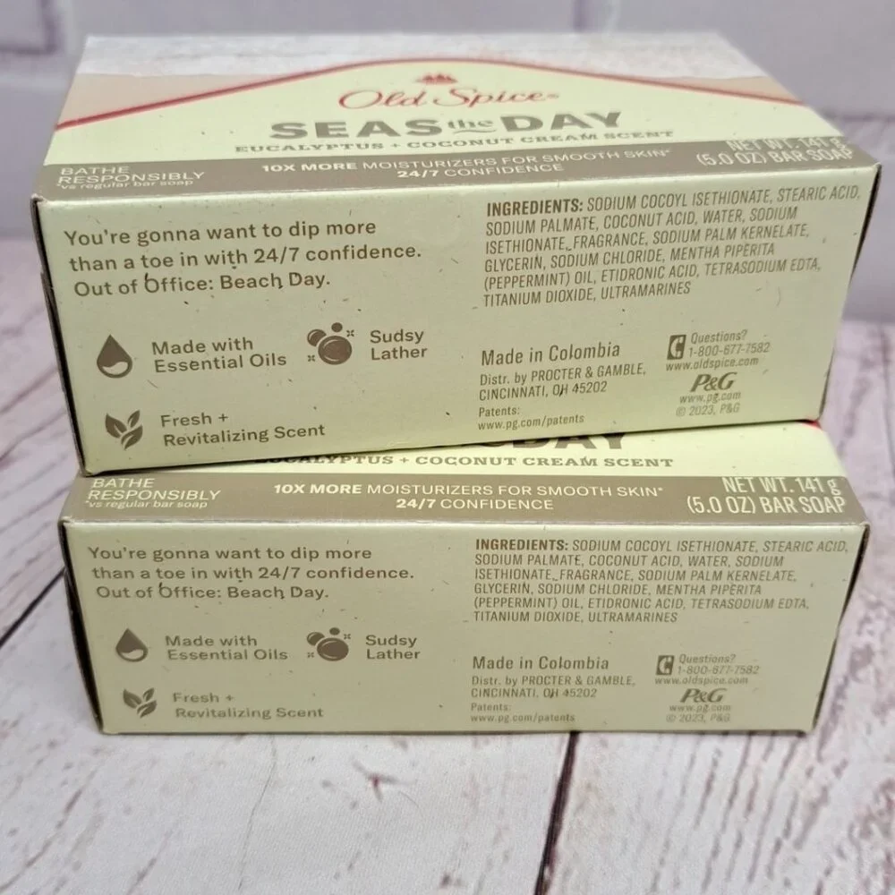 2 Old Spice Seas The Day, Eucalyptus Coconut Bar Soap 5oz Each  Discontinued